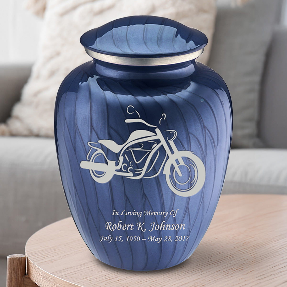 Adult Embrace Pearl Cobalt Blue Motorcycle Cremation Urn