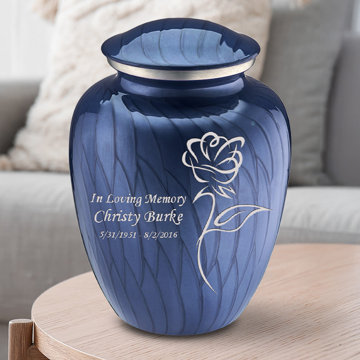 Adult Embrace Pearl Cobalt Blue Rose Cremation Urn