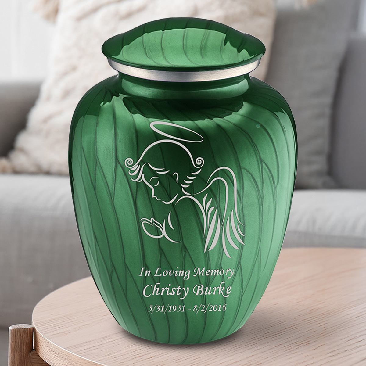 Adult Embrace Pearl Green Angel Cremation Urn