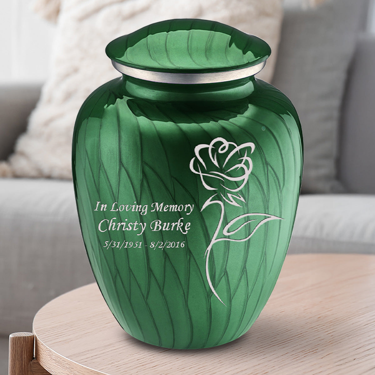 Adult Embrace Pearl Green Rose Cremation Urn