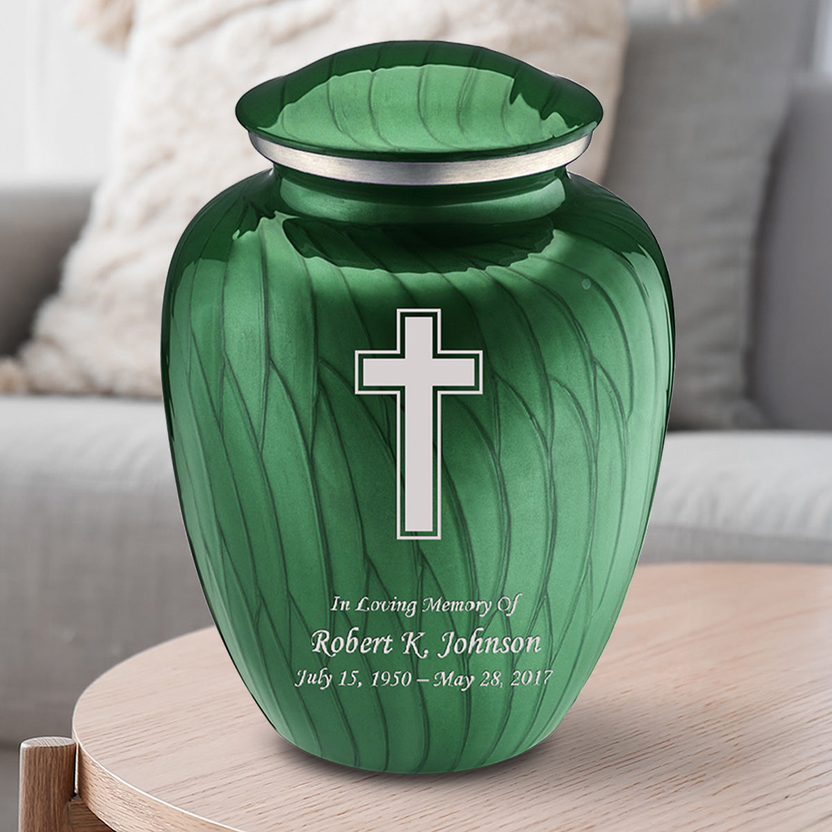 Adult Embrace Pearl Green Simple Cross Cremation Urn