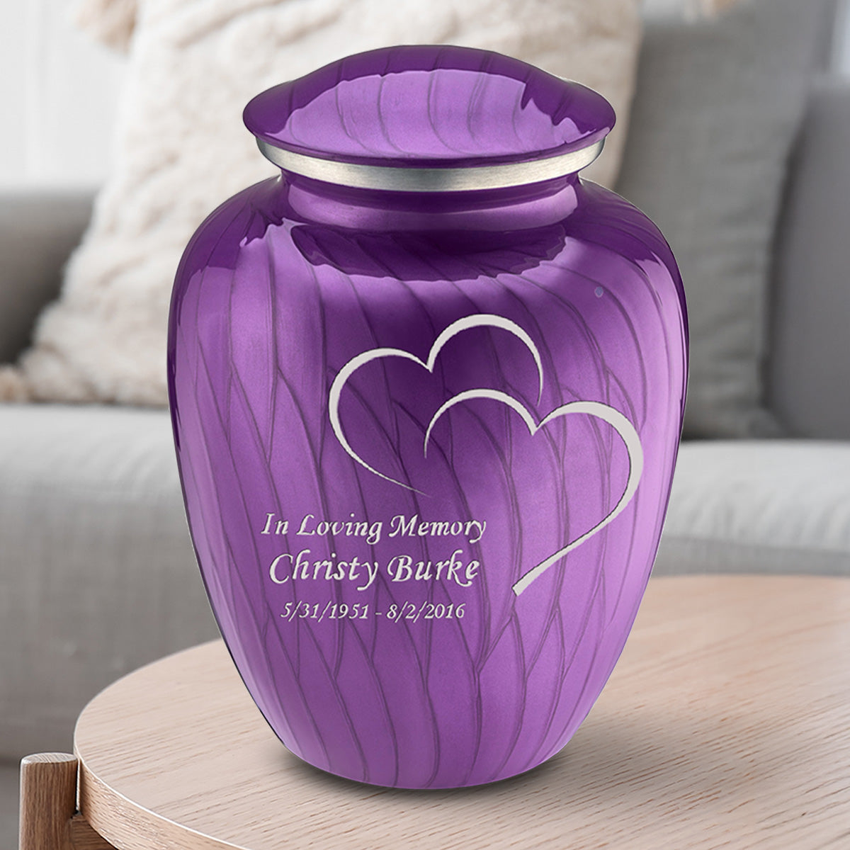 Adult Embrace Pearl Purple Hearts Cremation Urn