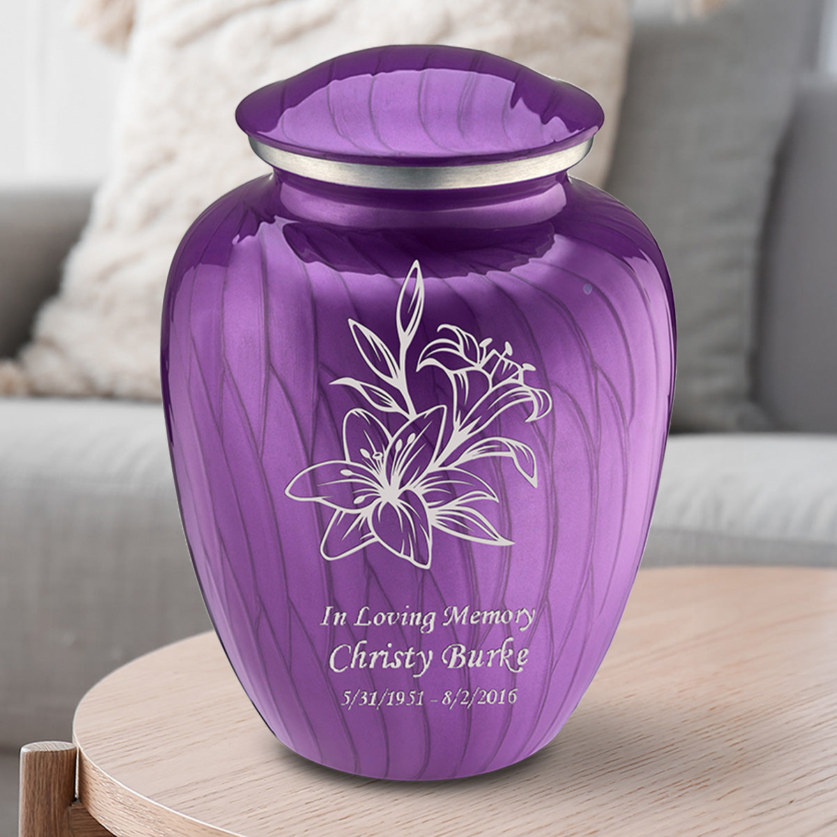 Adult Embrace Pearl Purple Lily Cremation Urn