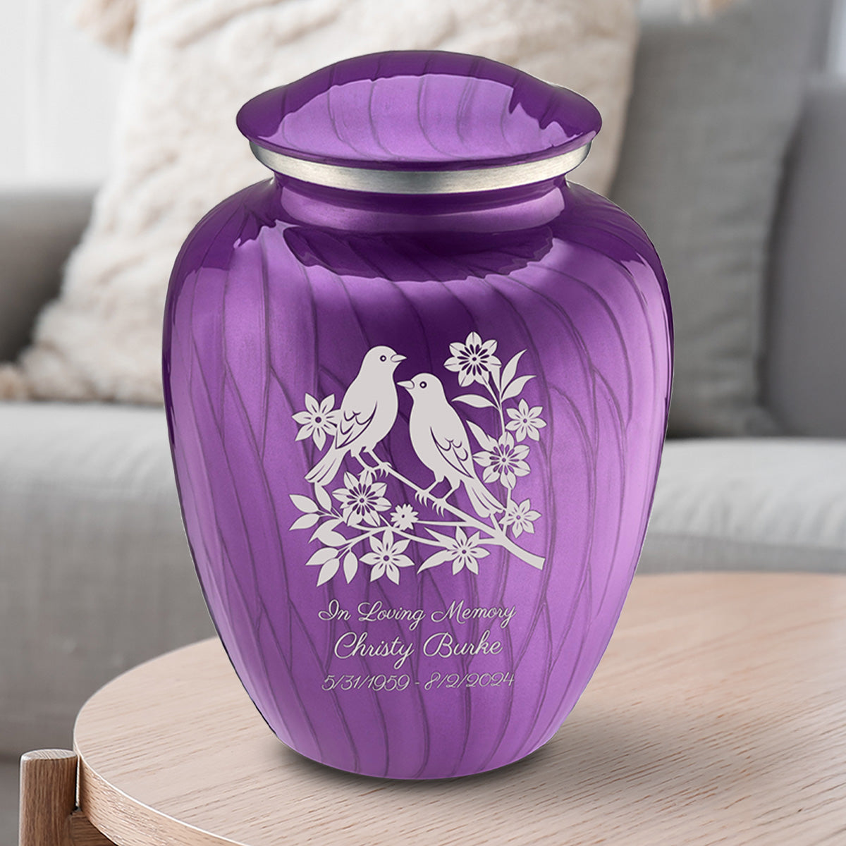 Adult Embrace Pearl Purple Songbirds Cremation Urn