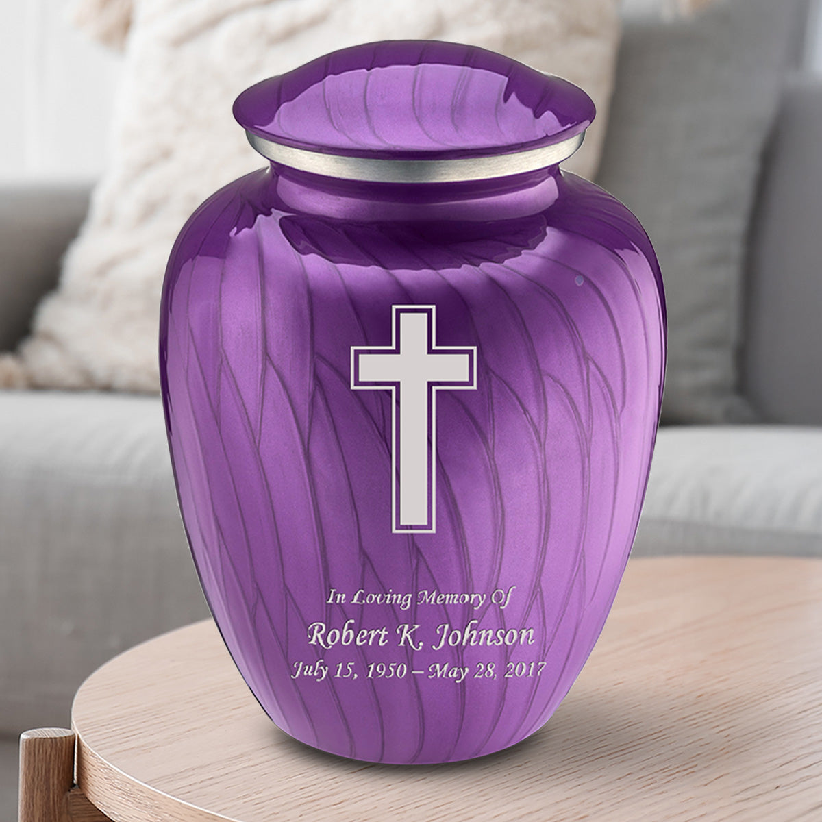 Adult Embrace Pearl Purple Simple Cross Cremation Urn