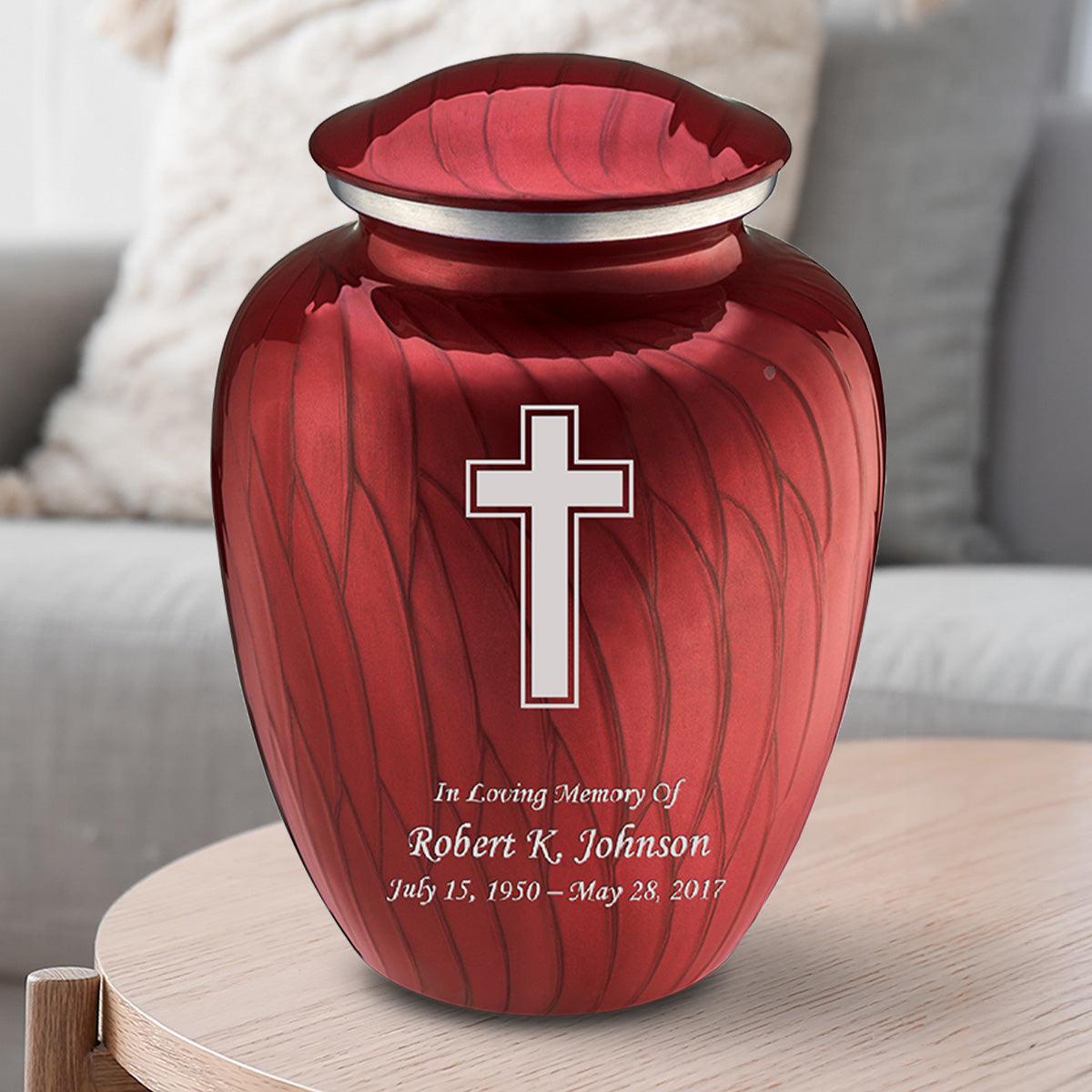 Adult Embrace Pearl Candy Red Simple Cross Cremation Urn