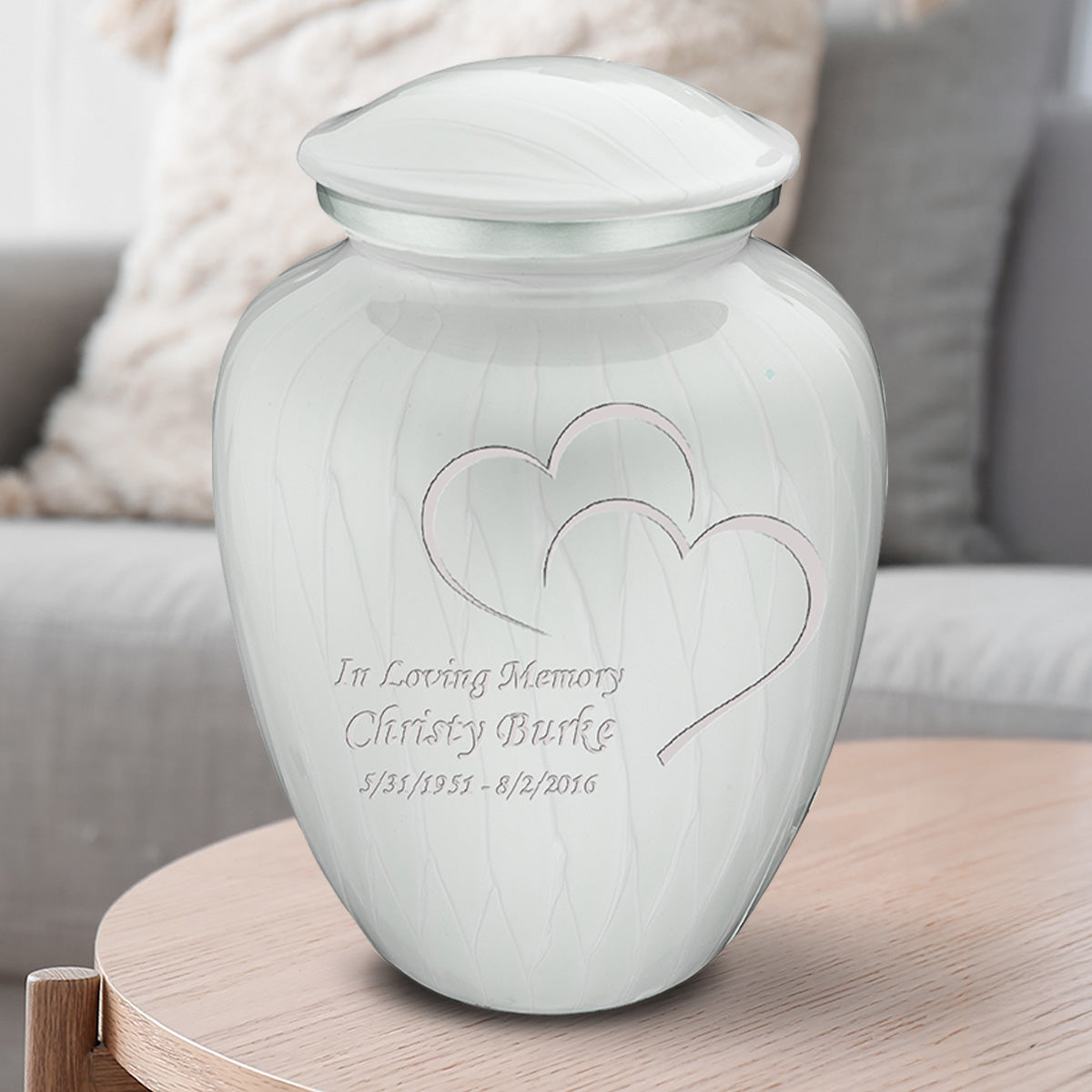 Adult Embrace Pearl White Hearts Cremation Urn