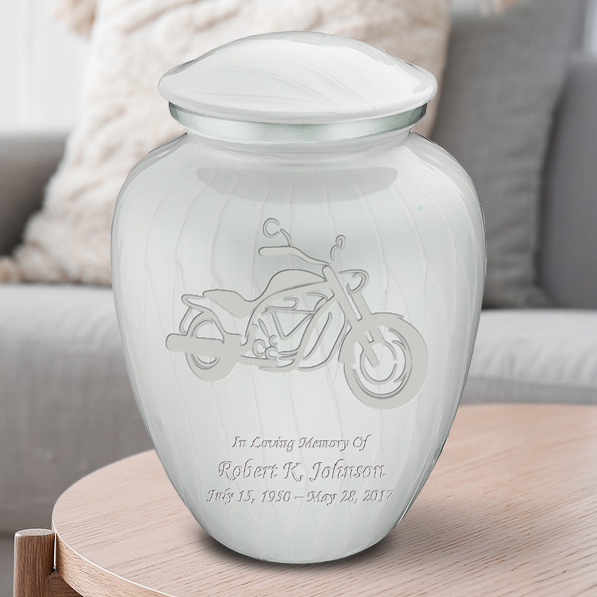Adult Embrace Pearl White Motorcycle Cremation Urn
