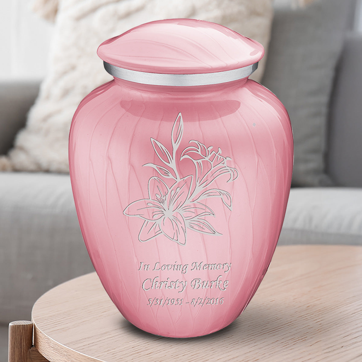 Adult Embrace Pearl Light Pink Lily Cremation Urn