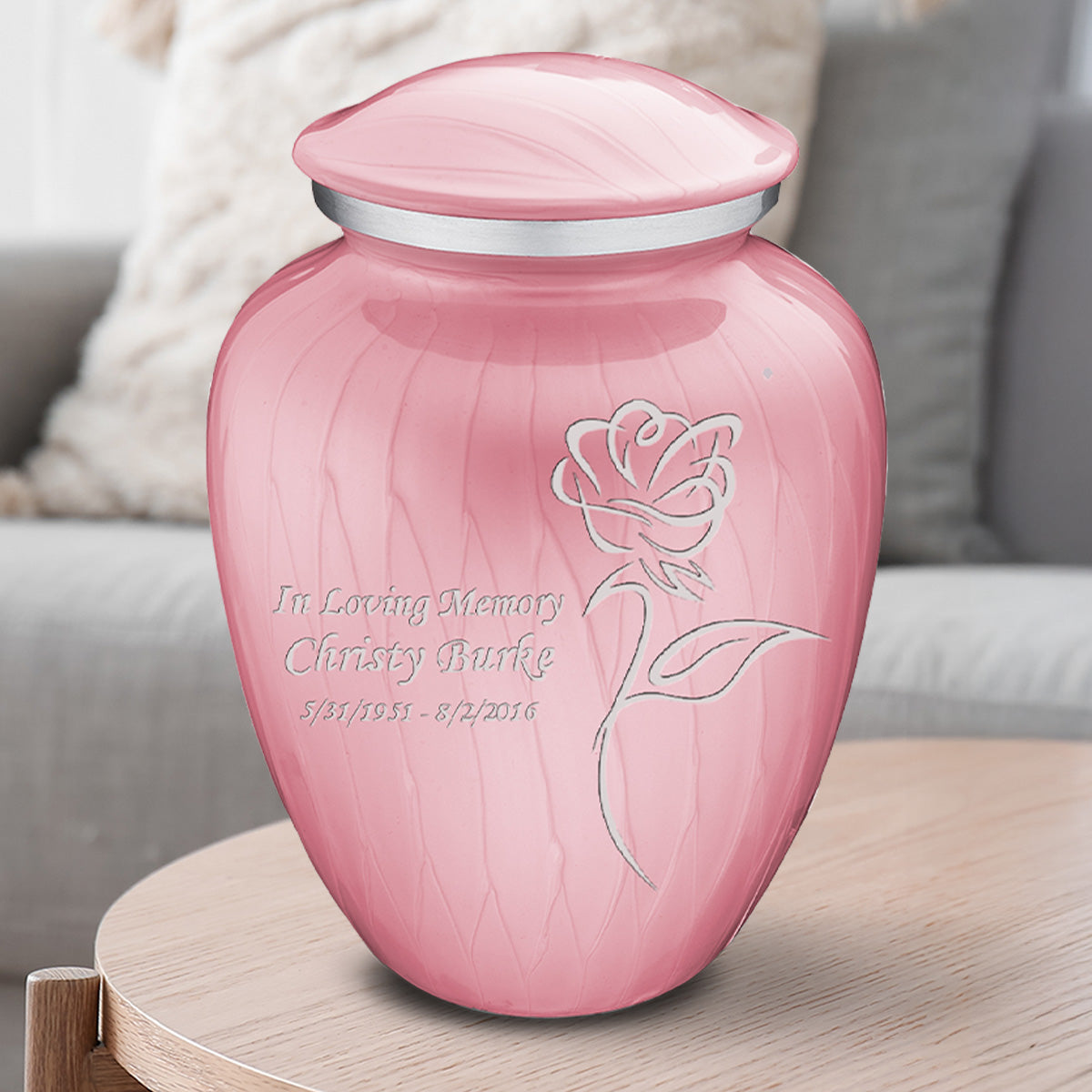 Adult Embrace Pearl Light Pink Rose Cremation Urn