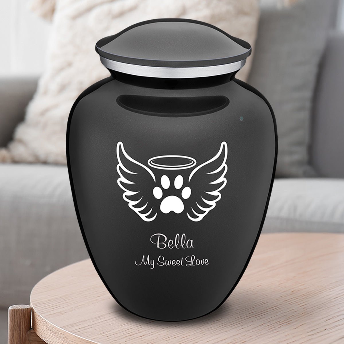 Large Embrace Charcoal Black Pet Angel Wings Cremation Urn
