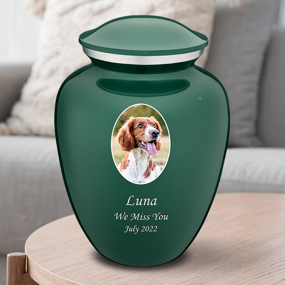Adult Pet Embrace Green Portrait Cremation Urn