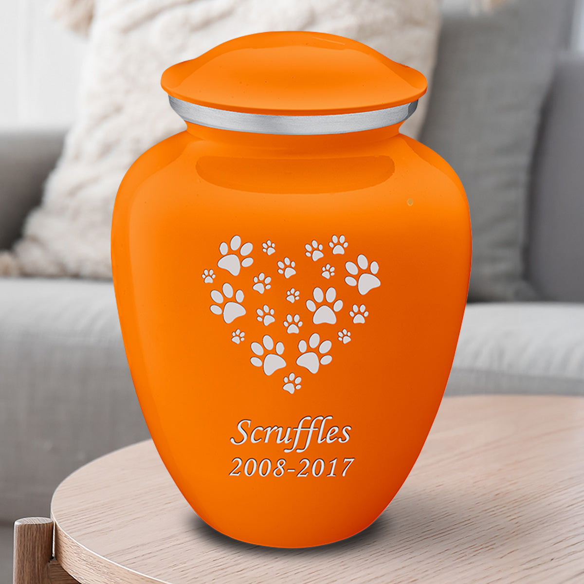 Large Embrace Burnt Orange Heart Paws Pet Cremation Urn