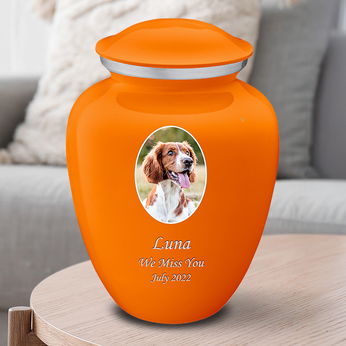 Adult Pet Embrace Burnt Orange Portrait Cremation Urn