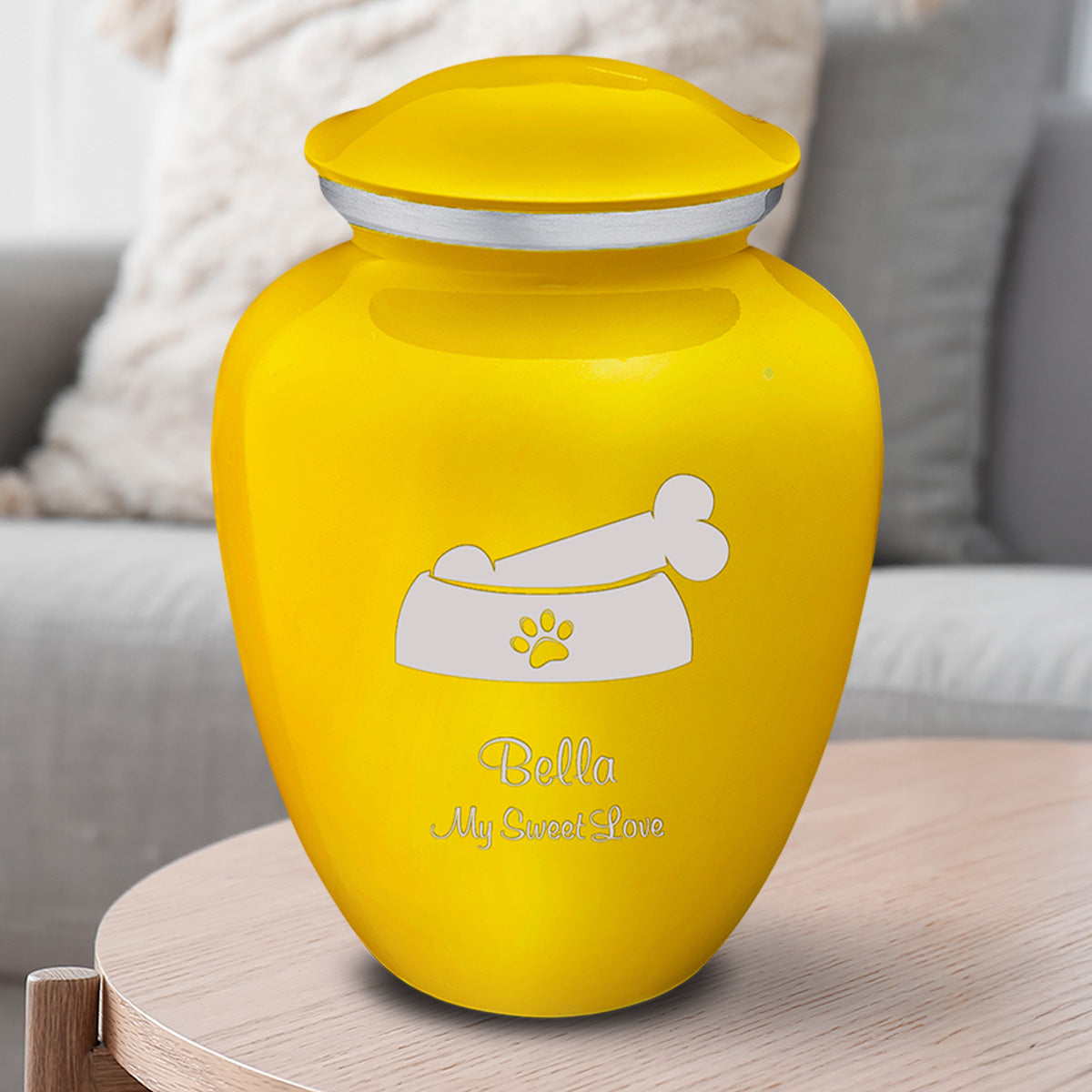 Large Embrace Yellow Pet Dog Bone Cremation Urn