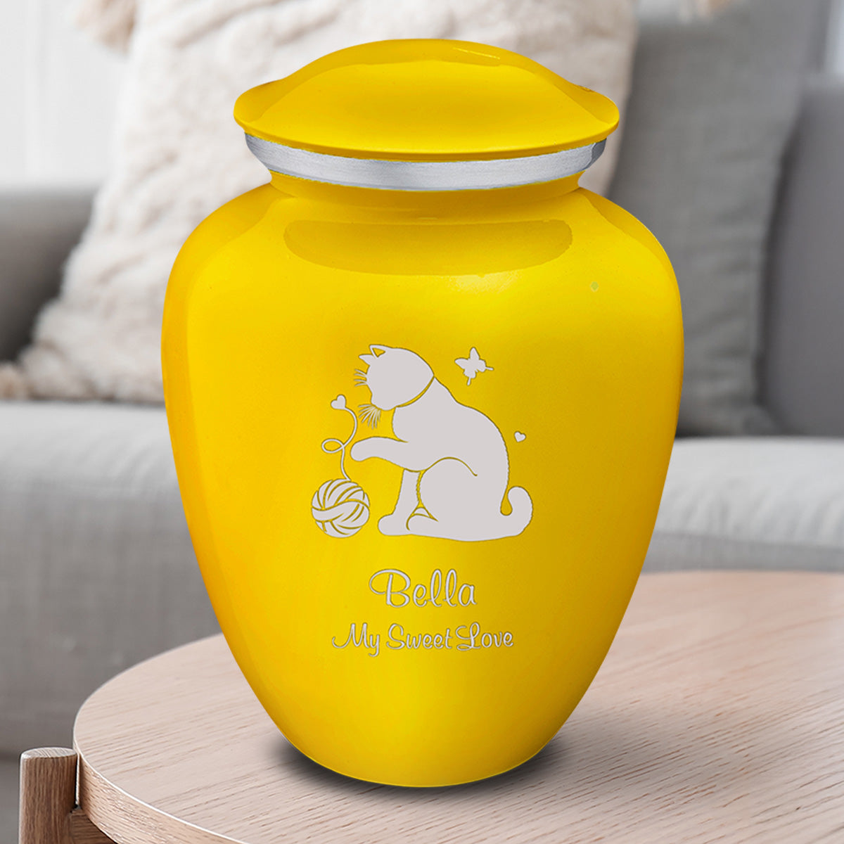 Large Embrace Yellow Pet Fun Cat Cremation Urn
