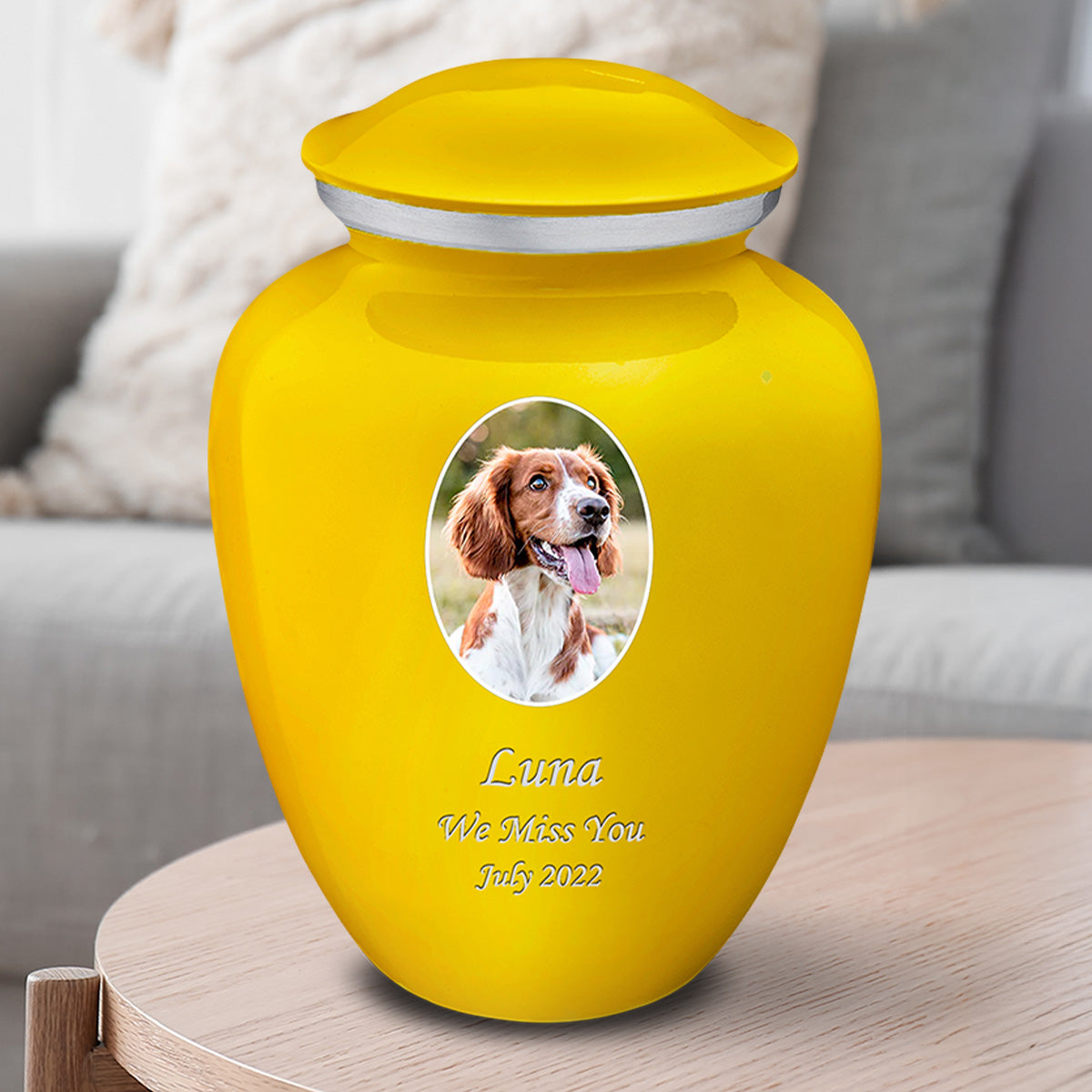 Adult Pet Embrace Yellow Portrait Cremation Urn