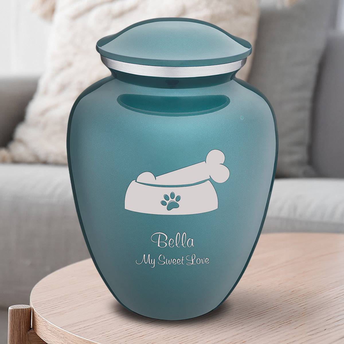 Large Embrace Teal Pet Dog Bone Cremation Urn