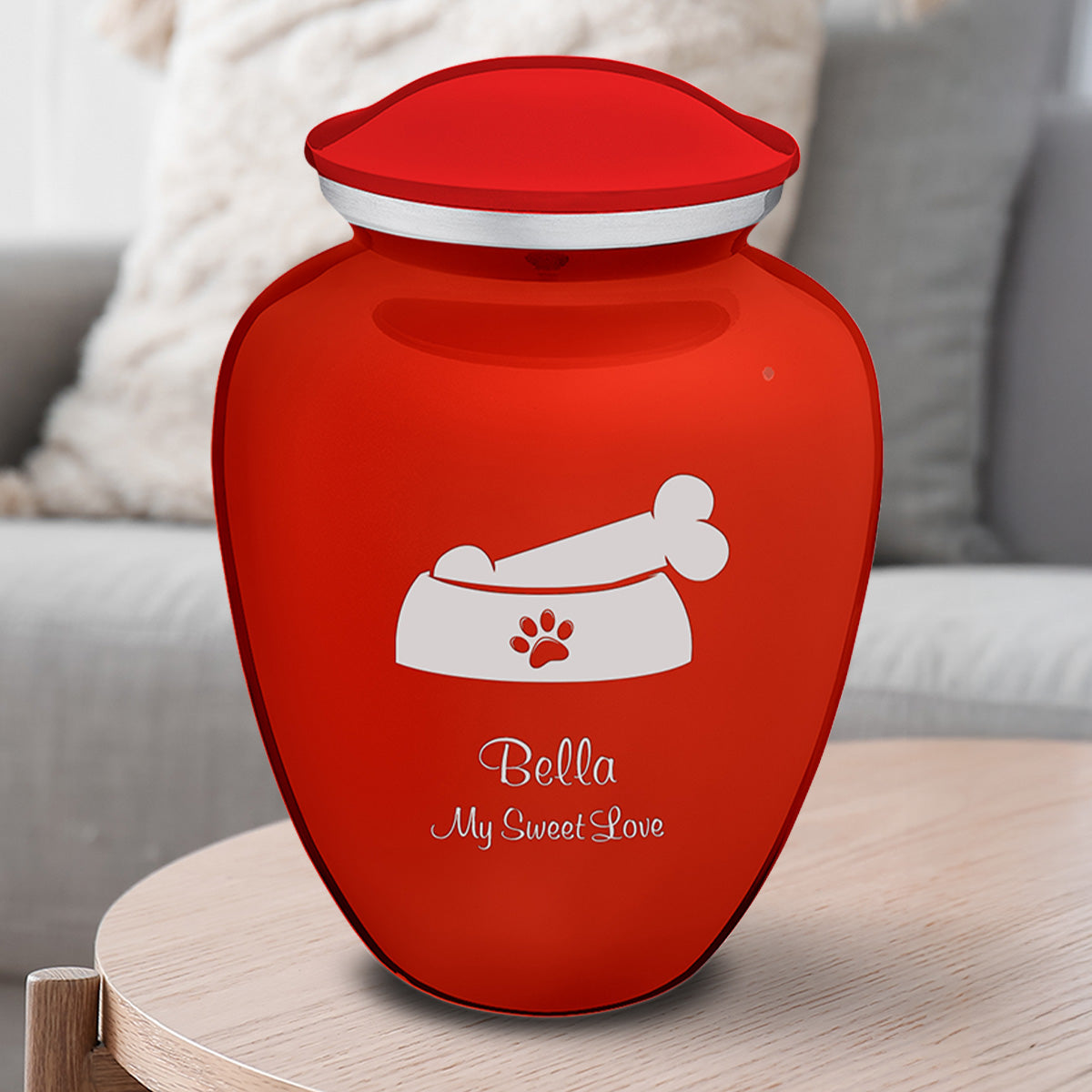 Large Embrace Bright Red Pet Dog Bone Cremation Urn