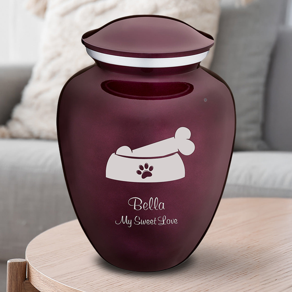 Large Embrace Cherry Purple Pet Dog Bone Cremation Urn