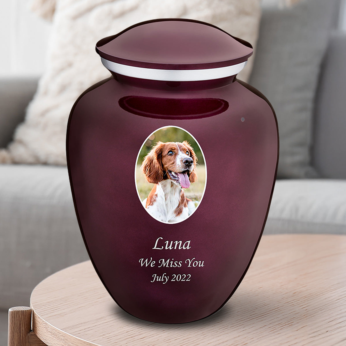 Adult Pet Embrace Cherry Purple Portrait Cremation Urn