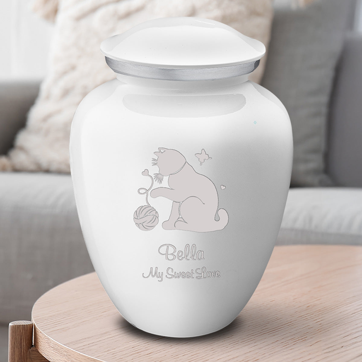Large Embrace White Pet Fun Cat Cremation Urn