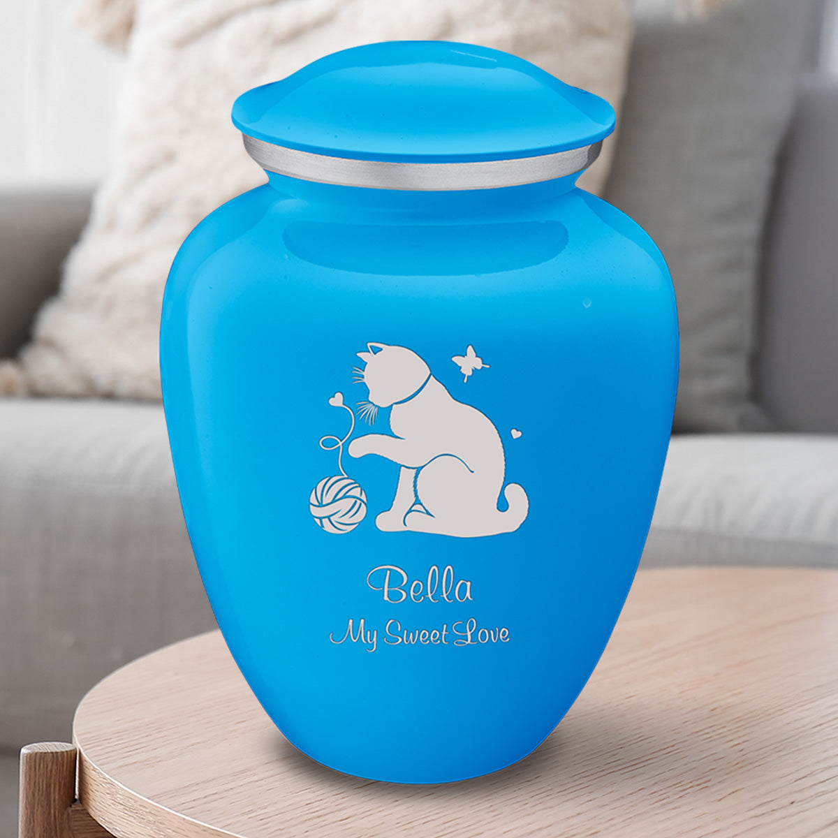 Large Embrace Racing Blue Pet Fun Cat Cremation Urn