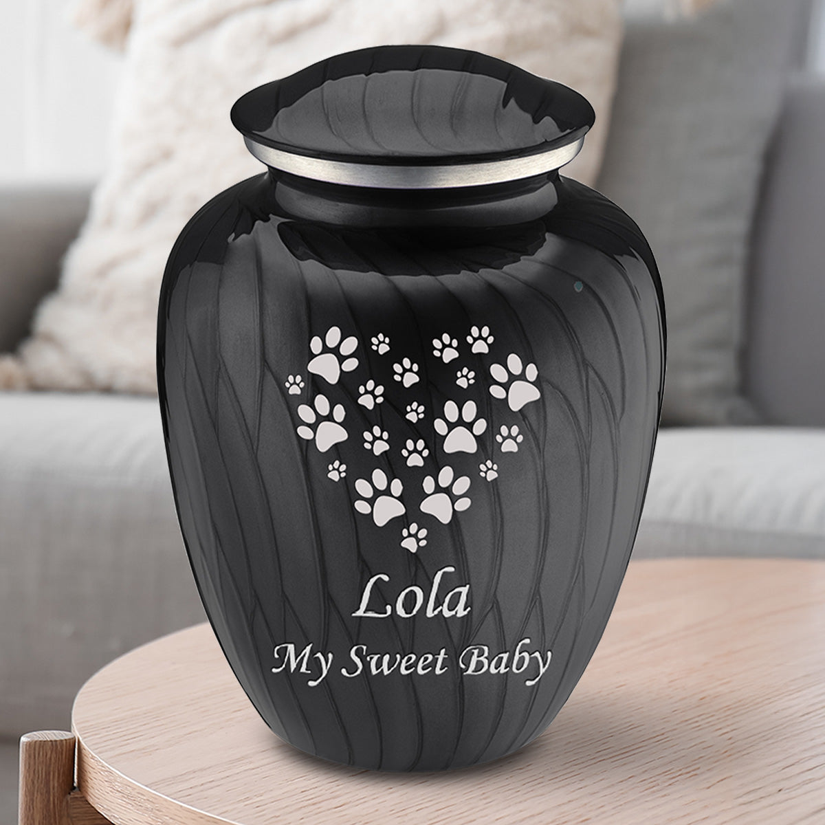 Large Embrace Pearl Black Heart Paws Pet Cremation Urn