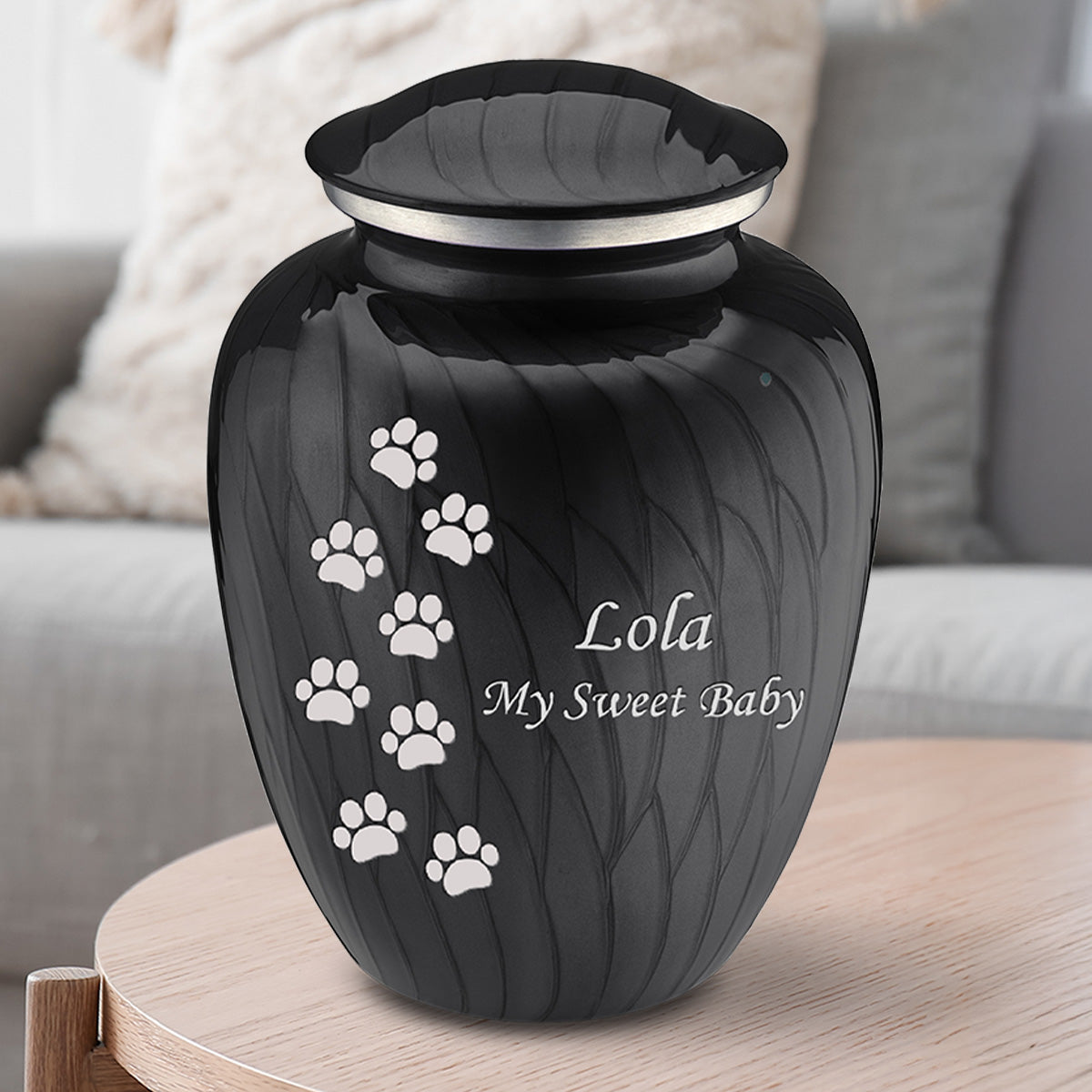 Large Embrace Pearl Black Walking Paws Pet Cremation Urn