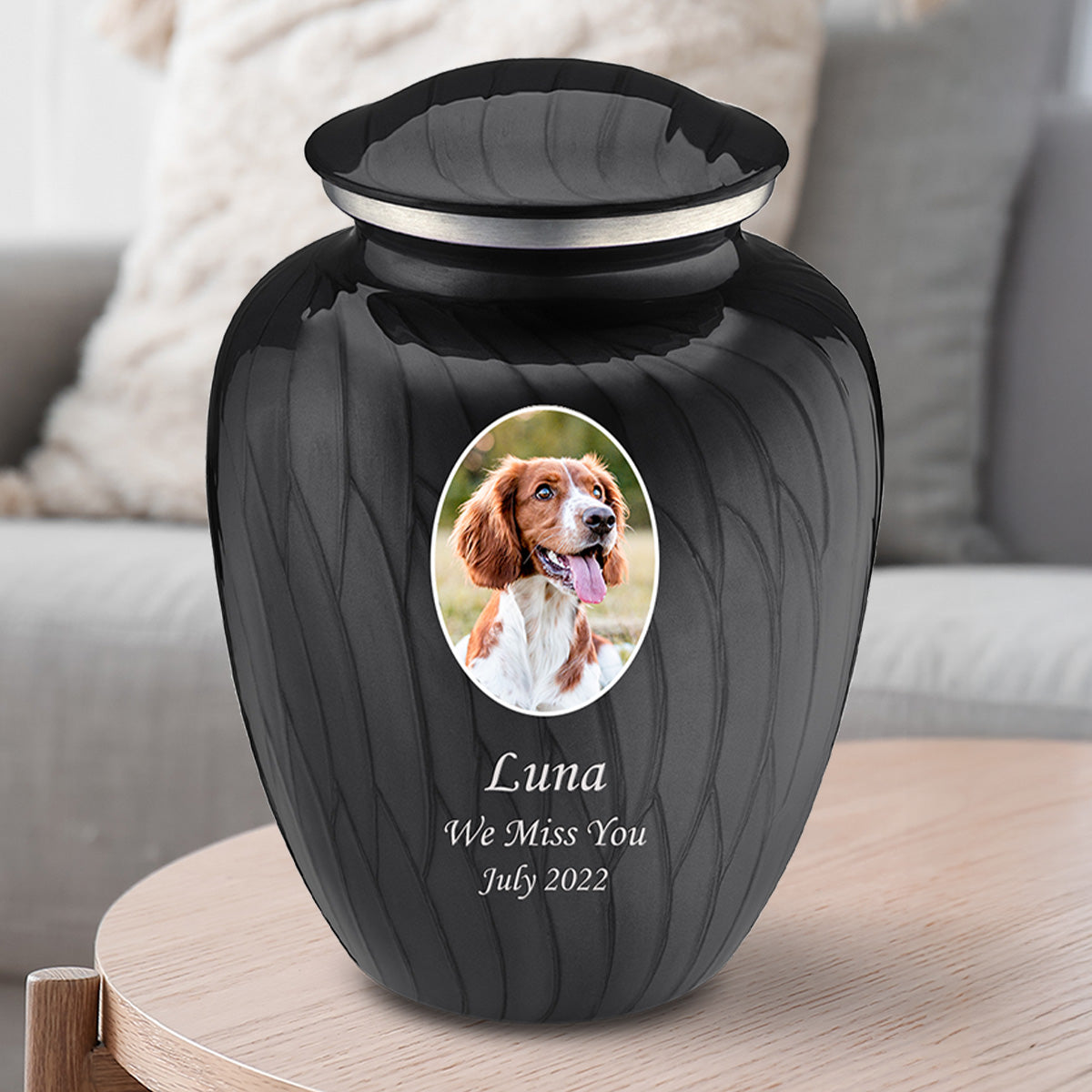 Adult Pet Embrace Pearl Black Portrait Cremation Urn