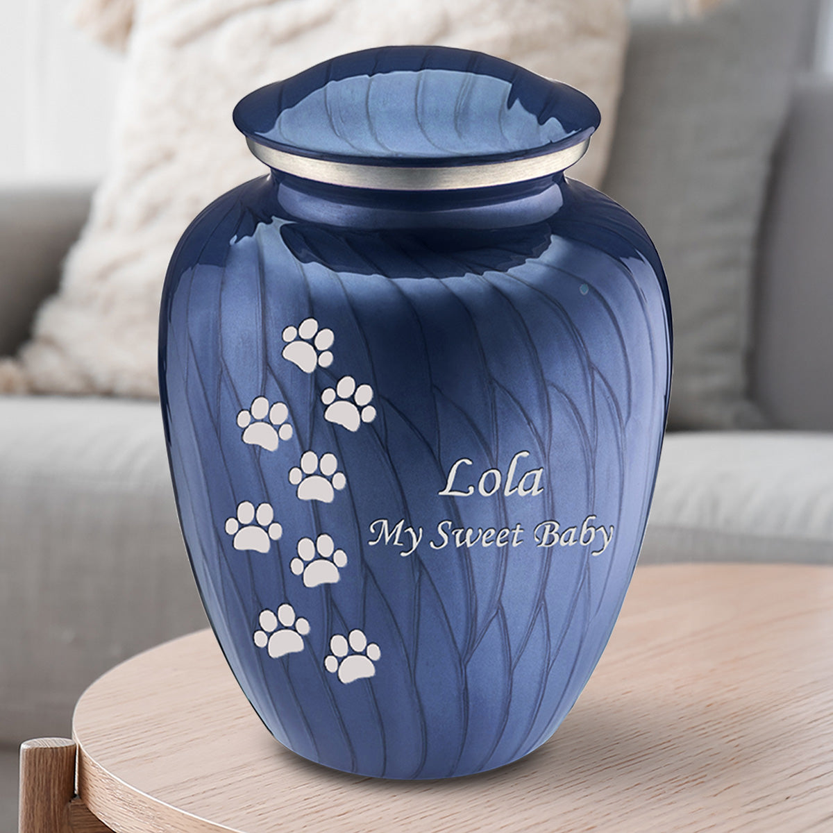 Large Embrace Pearl Cobalt Blue Walking Paws Pet Cremation Urn