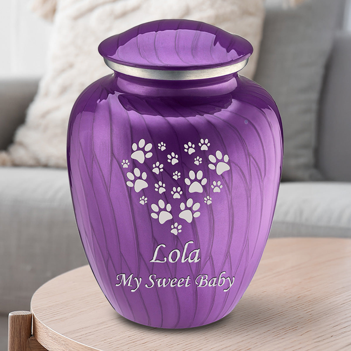 Large Embrace Pearl Purple Heart Paws Pet Cremation Urn
