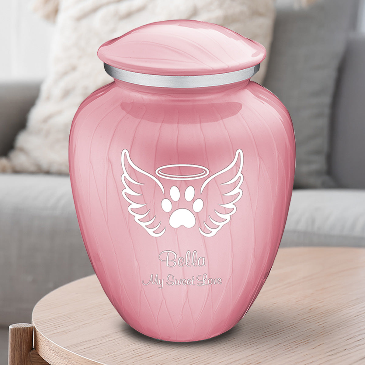 Large Embrace Pearl Pink Pet Angel Wings Cremation Urn