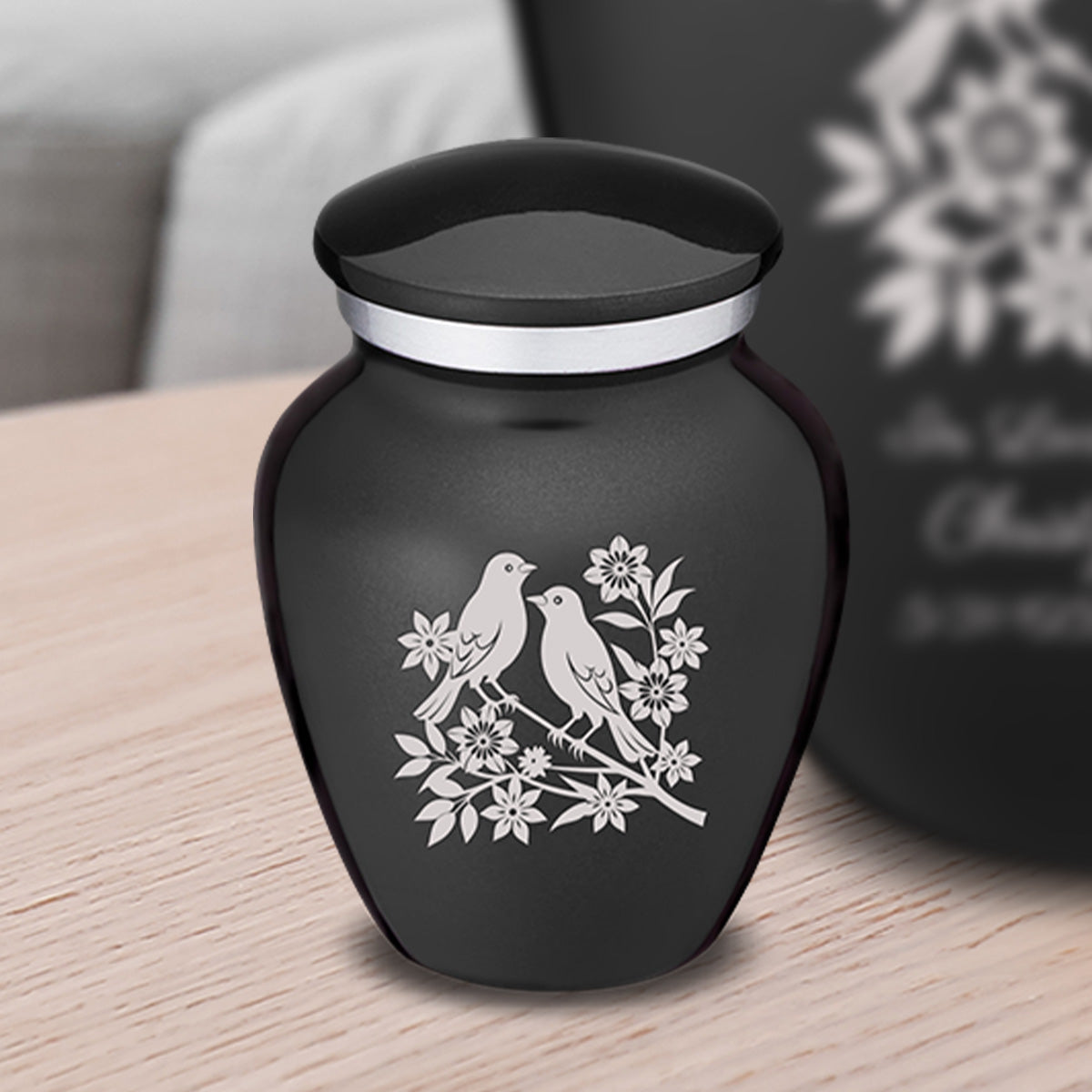 Keepsake Embrace Charcoal Black Songbirds Cremation Urn