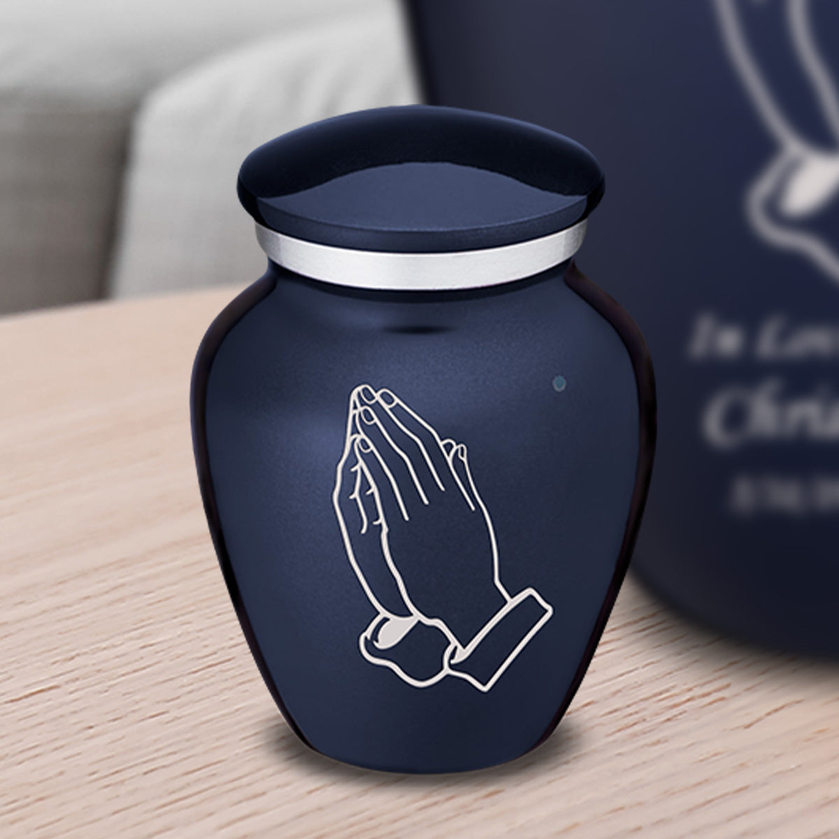 Keepsake Embrace Cobalt Blue Praying Hands Cremation Urn