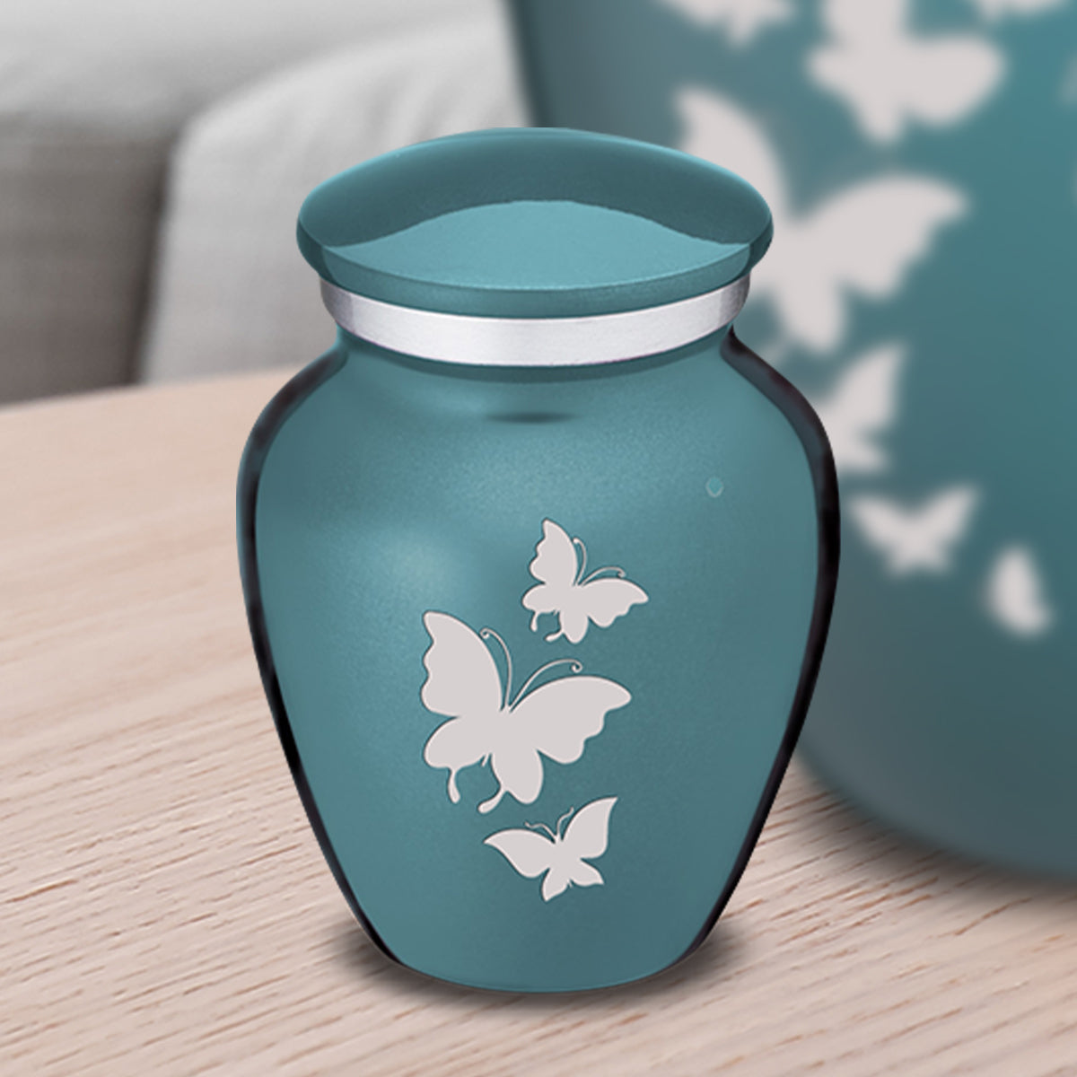 Keepsake Embrace Teal Butterflies Cremation Urn