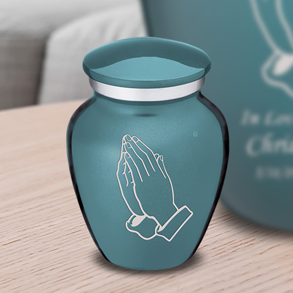 Keepsake Embrace Teal Praying Hands Cremation Urn
