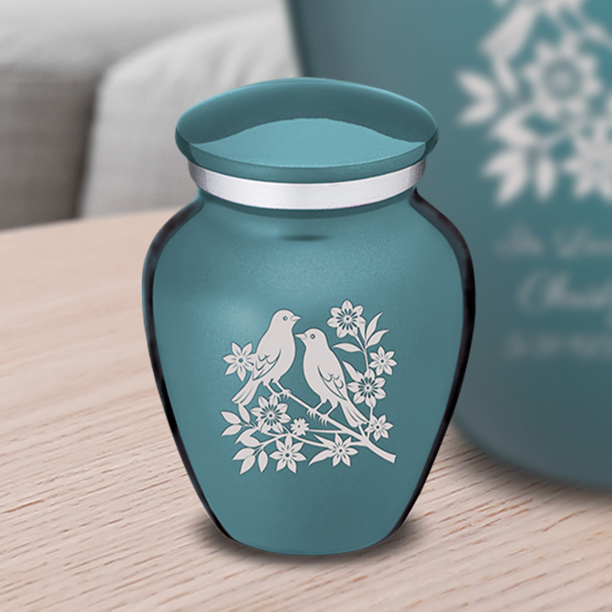 Keepsake Embrace Teal Songbirds Cremation Urn