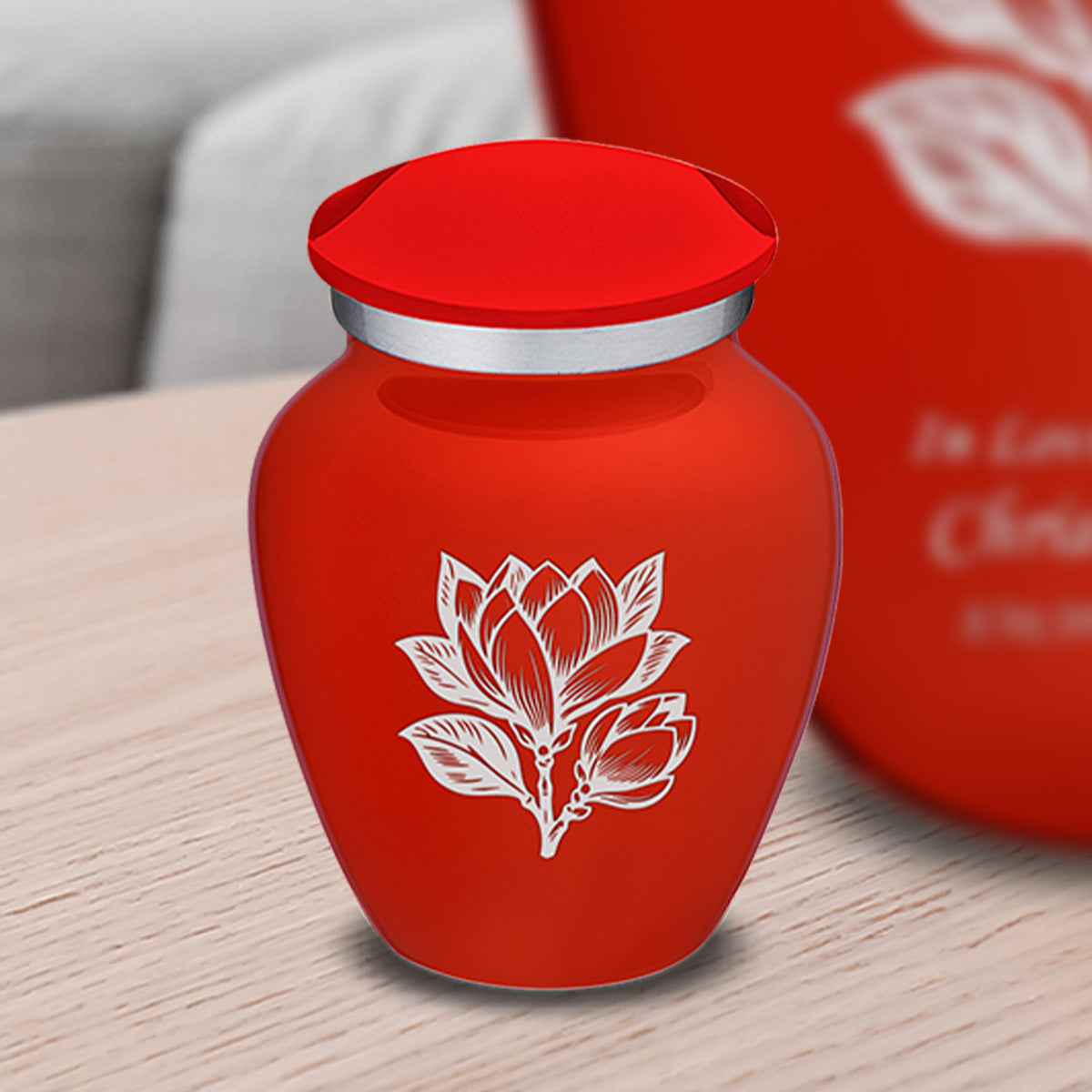Keepsake Embrace Bright Red Magnolia Flower Cremation Urn
