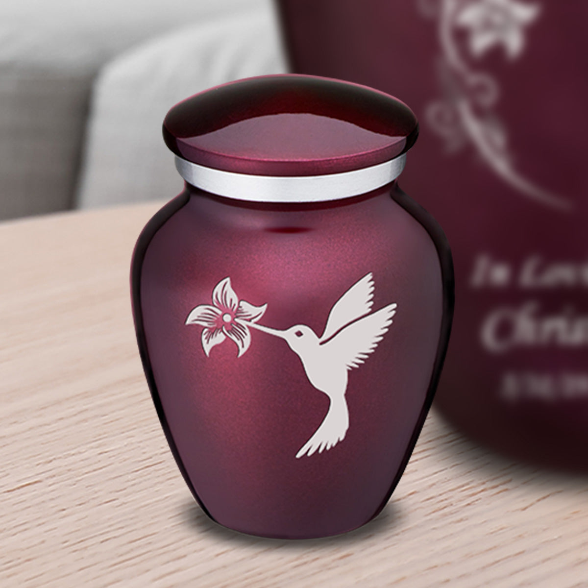Keepsake Embrace Cherry Purple Hummingbird Cremation Urn