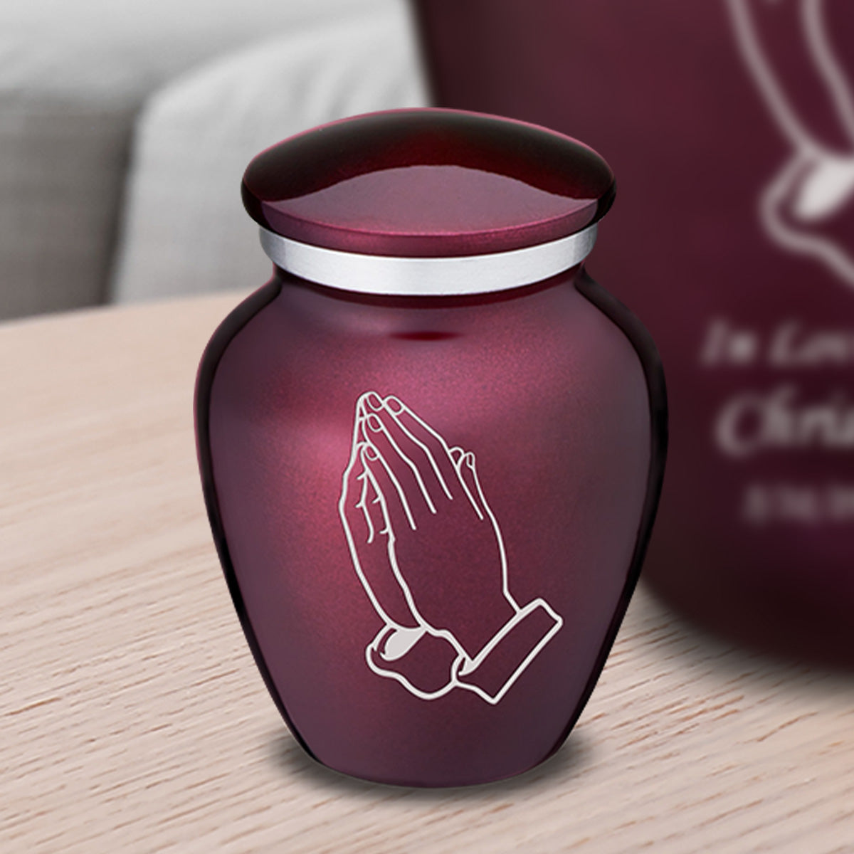 Keepsake Embrace Cherry Purple Praying Hands Cremation Urn
