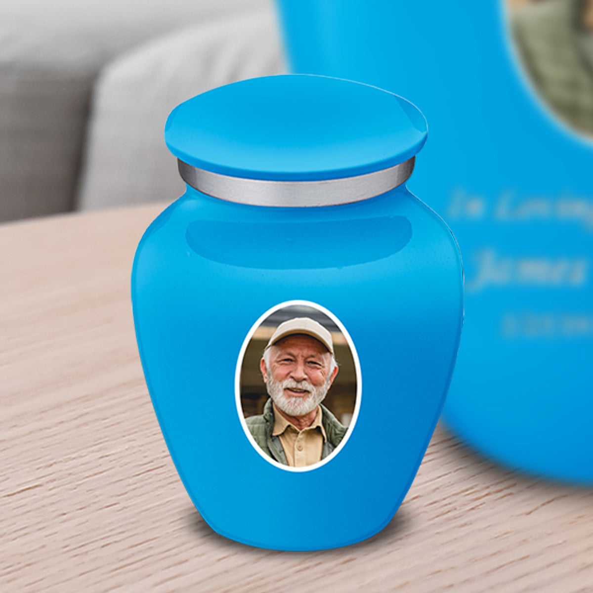 Keepsake Embrace Racing Blue Portrait Cremation Urn