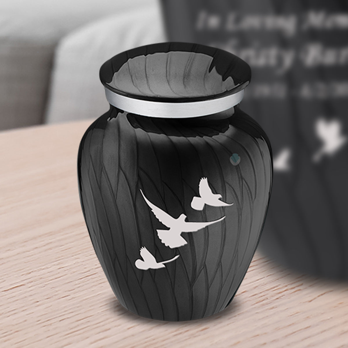 Keepsake Embrace Pearl Black Doves Cremation Urn