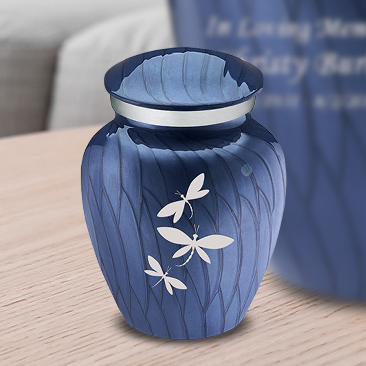 Keepsake Embrace Pearl Cobalt Blue Dragonflies Cremation Urn
