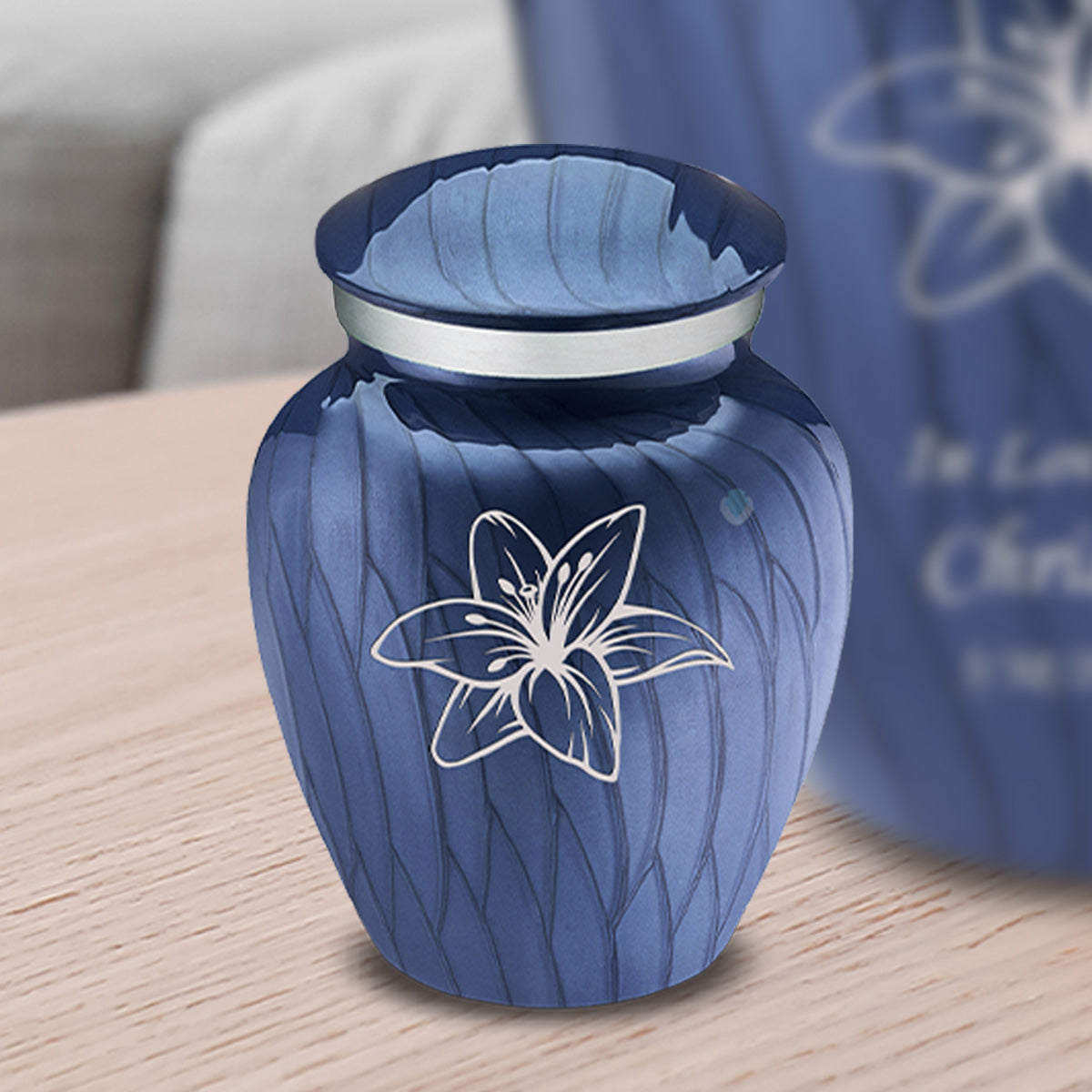 Keepsake Embrace Pearl Cobalt Blue Lily Cremation Urn