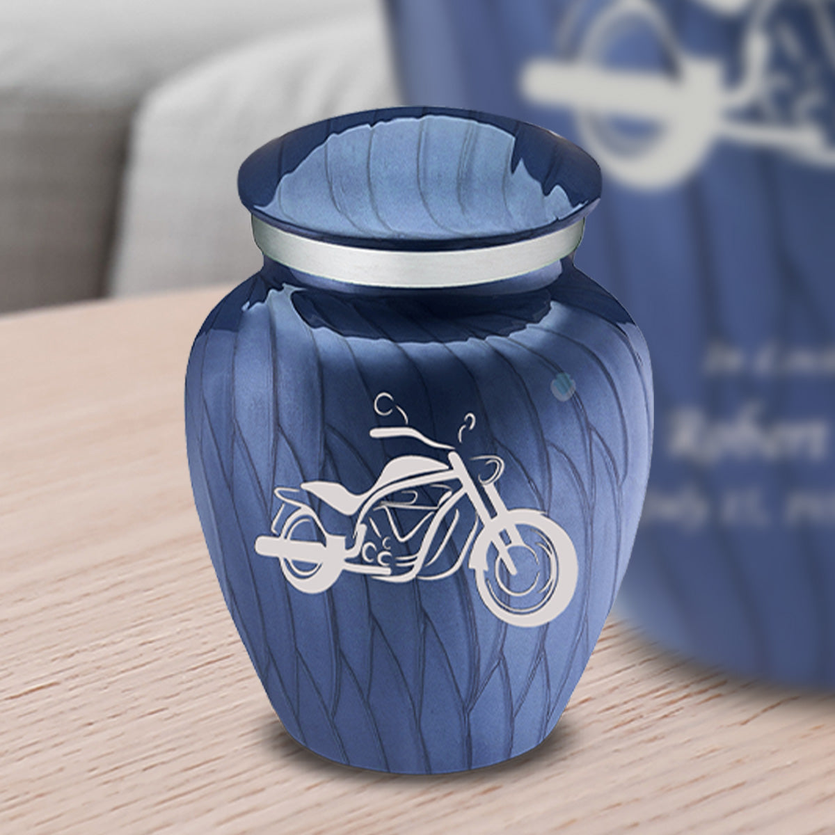 Keepsake Embrace Pearl Cobalt Blue Motorcycle Cremation Urn