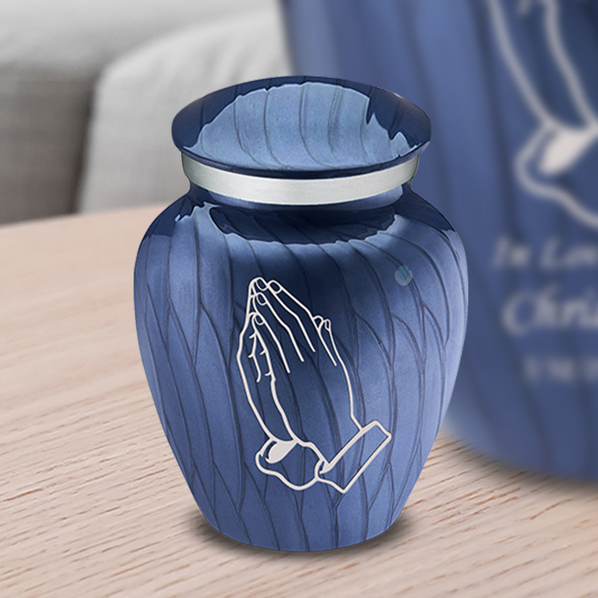 Keepsake Embrace Pearl Cobalt Blue Praying Hands Cremation Urn
