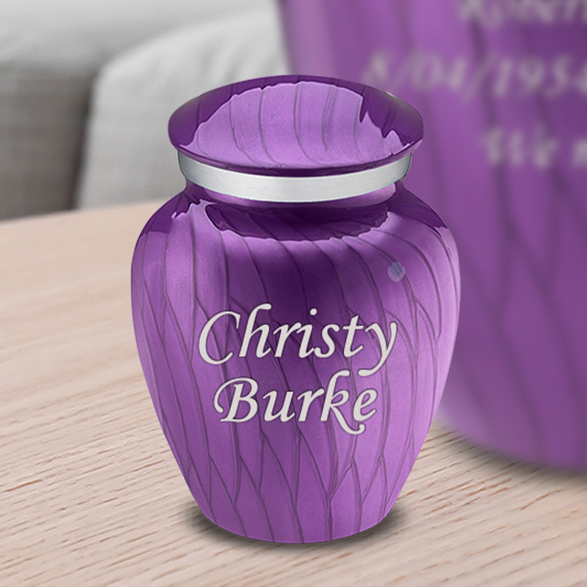 Keepsake Embrace Pearl Purple Custom Engraved Cremation Urn