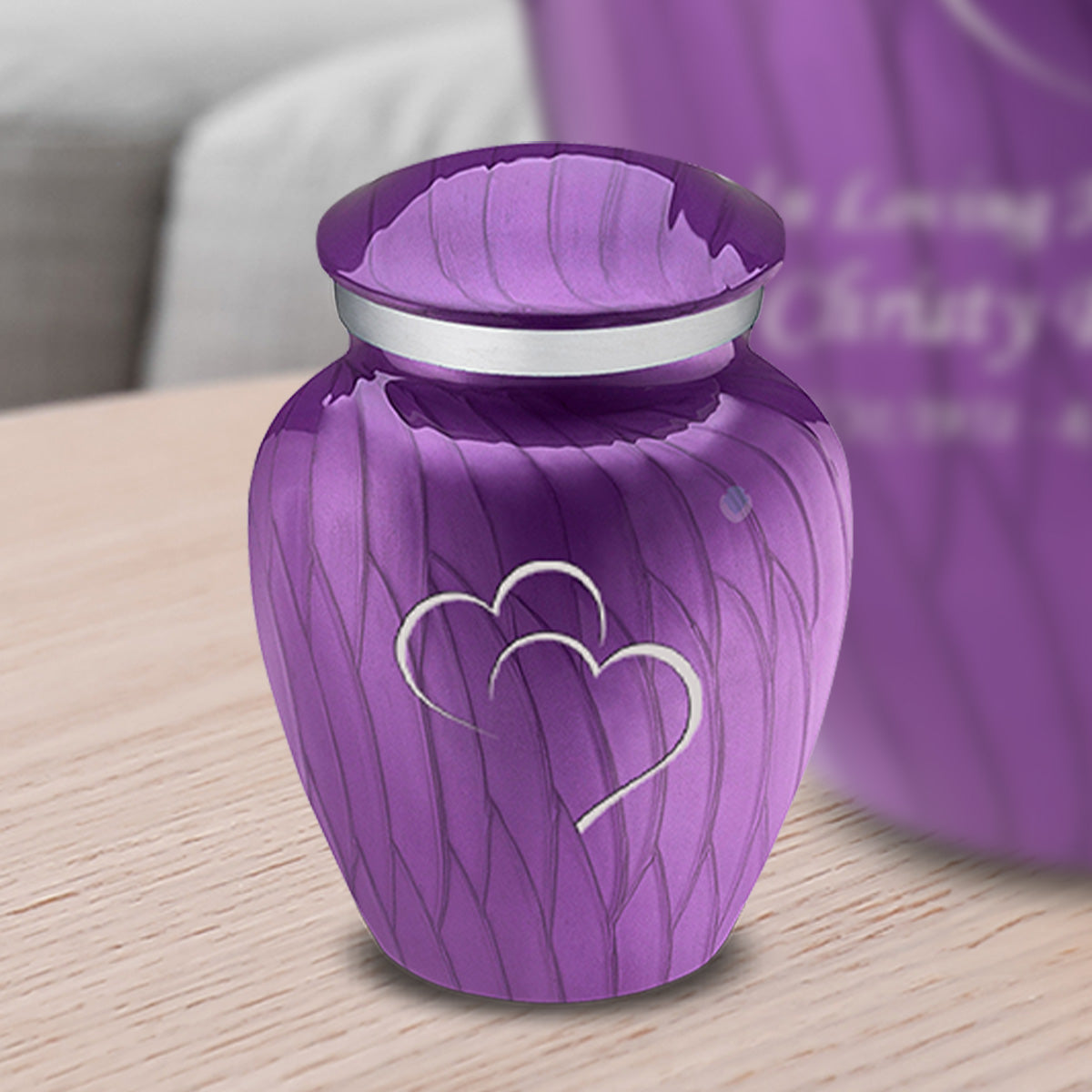 Keepsake Embrace Pearl Purple Hearts Cremation Urn