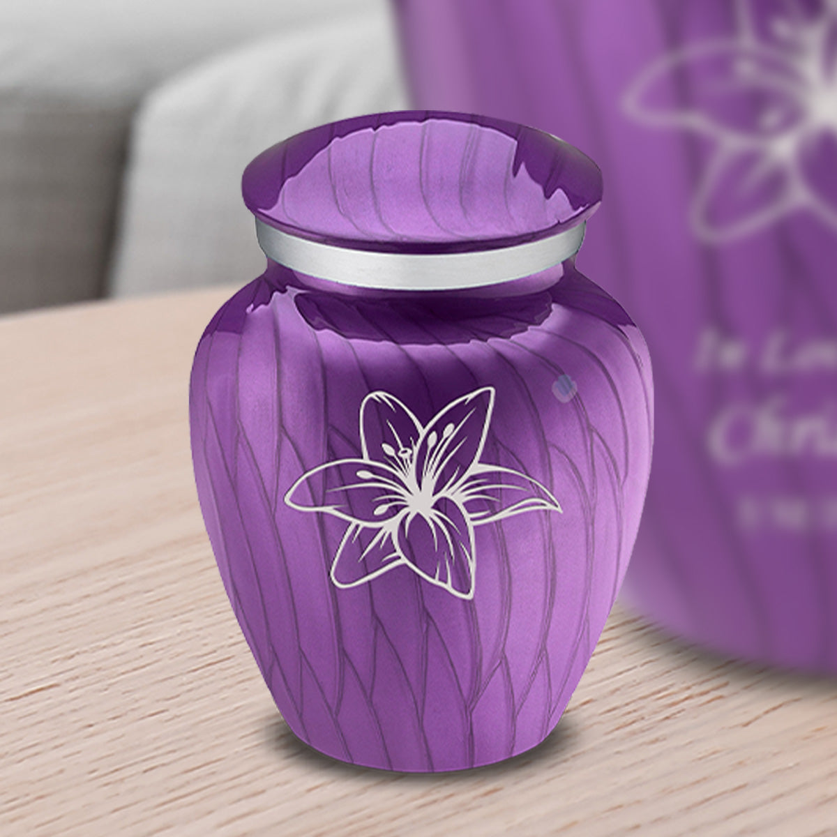 Keepsake Embrace Pearl Purple Lilies Cremation Urn